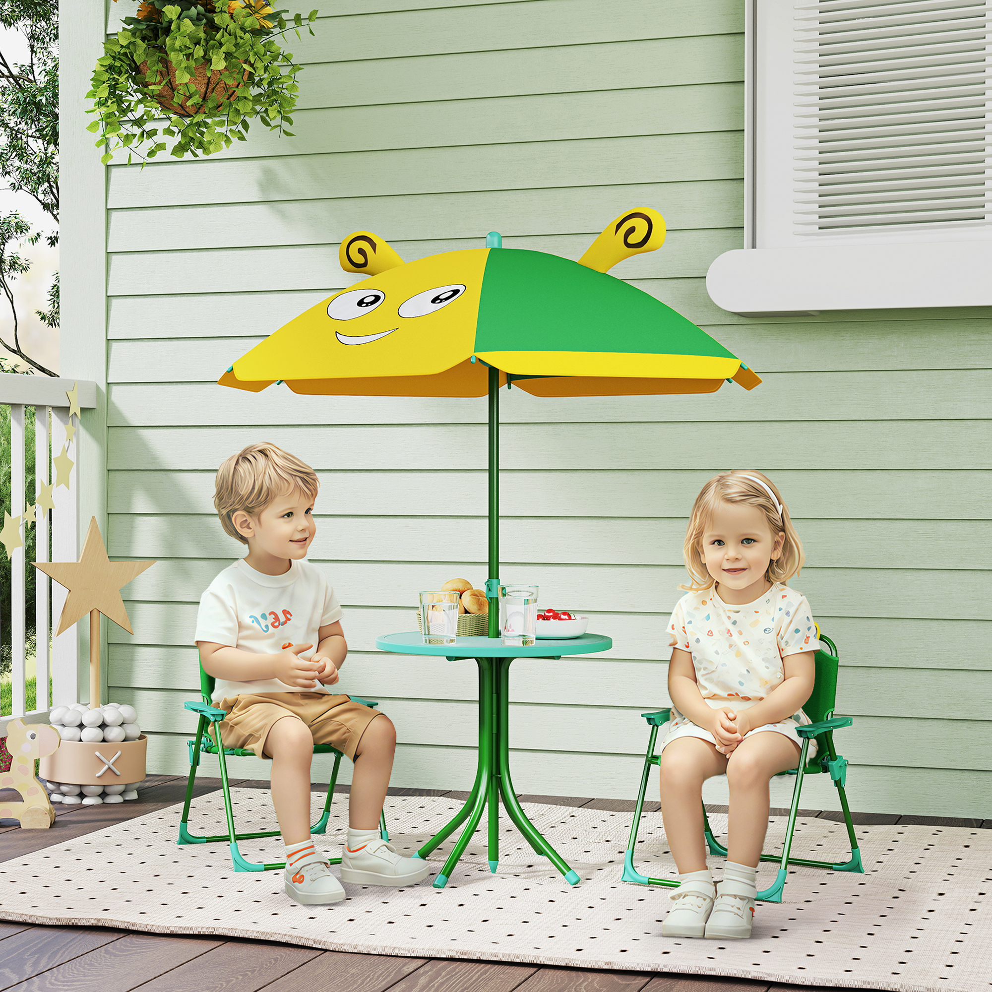 Kids Outdoor Umbrella Chair - Zestaw stolika i krzeseł piknikowych dla