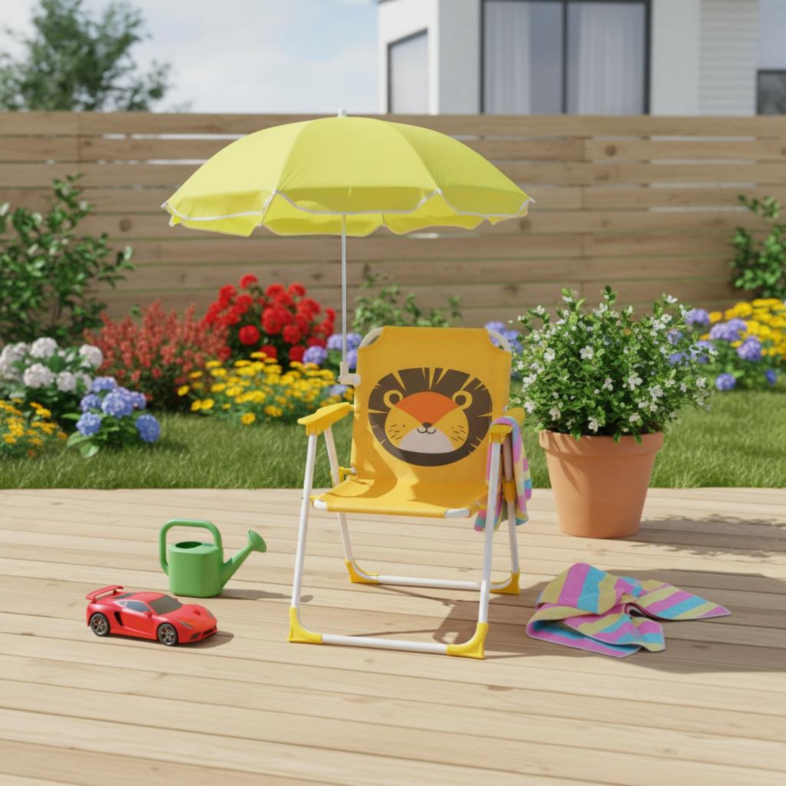 Kids Outdoor Umbrella Chair - Dziecięce krzesełko plażowe z parasolem, składane,