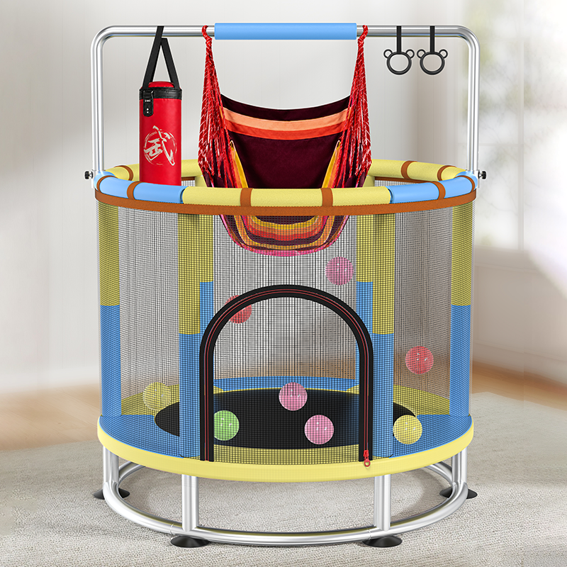 Kids Indoor Outdoor Trampoline - Trampolina z siatką ochronną, huśtawka z
