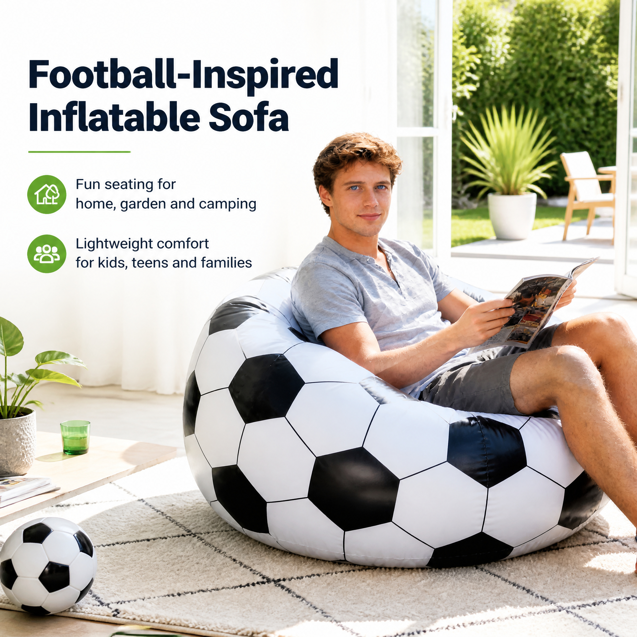 Kids Outdoor Foldable Chair - Nadmuchiwana sofa piłkarska, pogrubiona, wodoodporna, leniwa