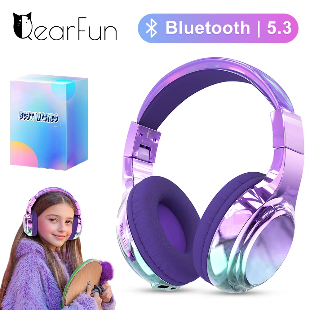 Kids Outdoor Music - Błyszczące słuchawki Bluetooth dla dzieci, bezprzewodowe