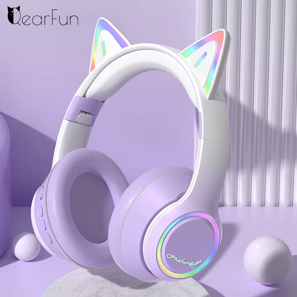 Kids Outdoor Music - Słuchawki Bluetooth z kocimi uszkami RGB