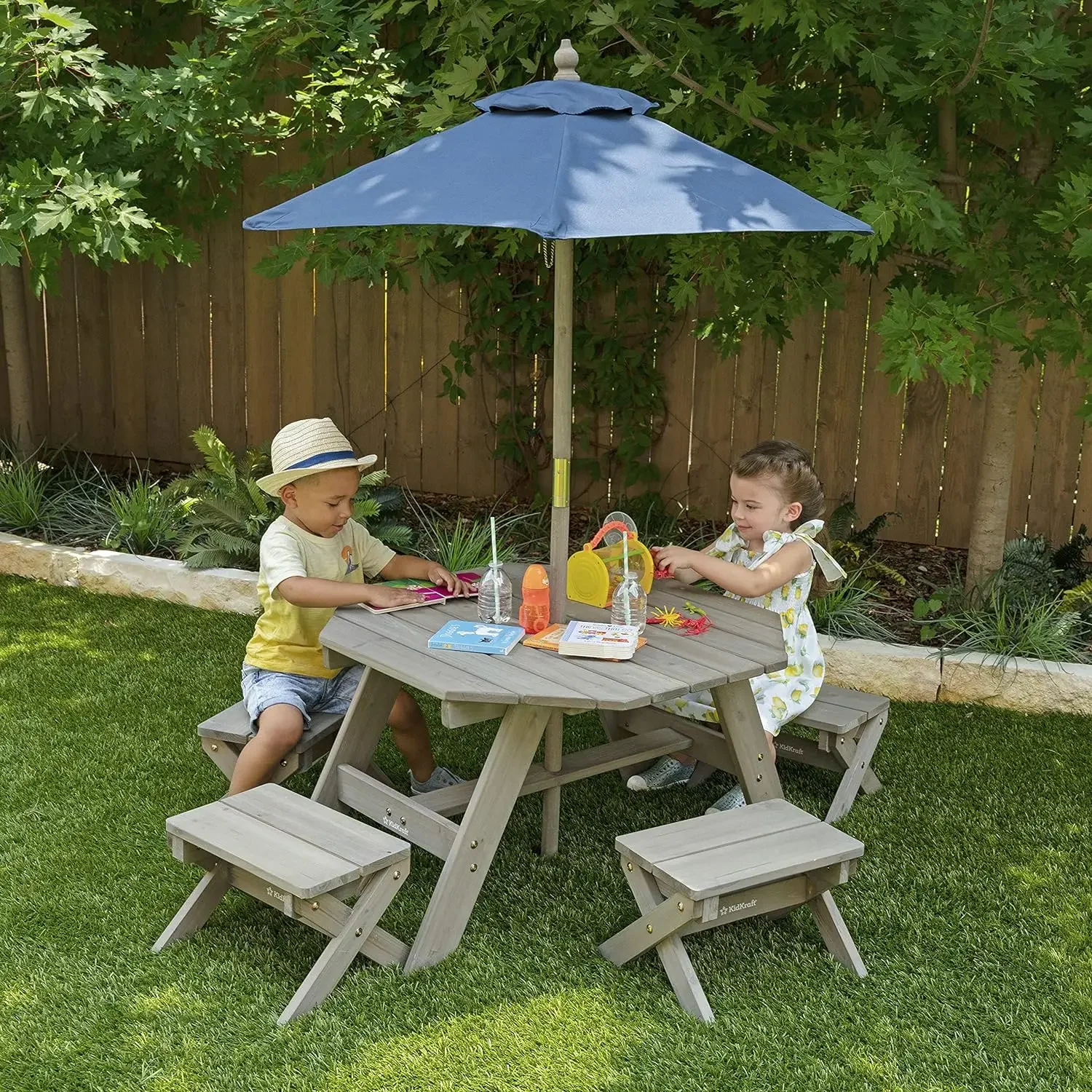 Kids Outdoor Folding Table - Ośmiokątny Stół Stołki Zestaw Parasolów Meble