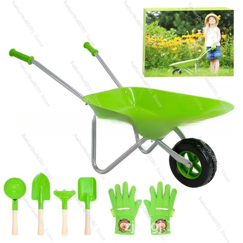 Kids Outdoor Set - Dziecięca taczka ogrodowa, zielony zestaw do
