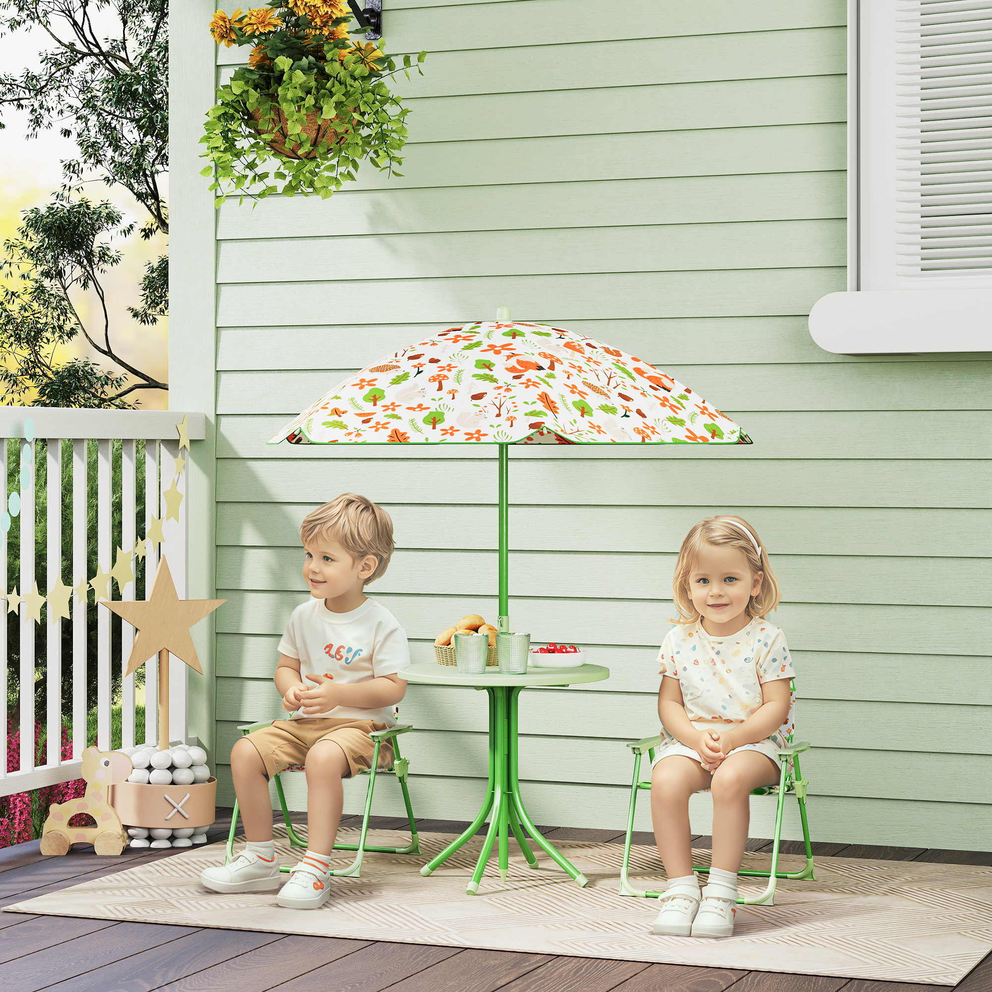 Kids Outdoor Umbrella Chair - Zestaw stolika i krzeseł piknikowych dla