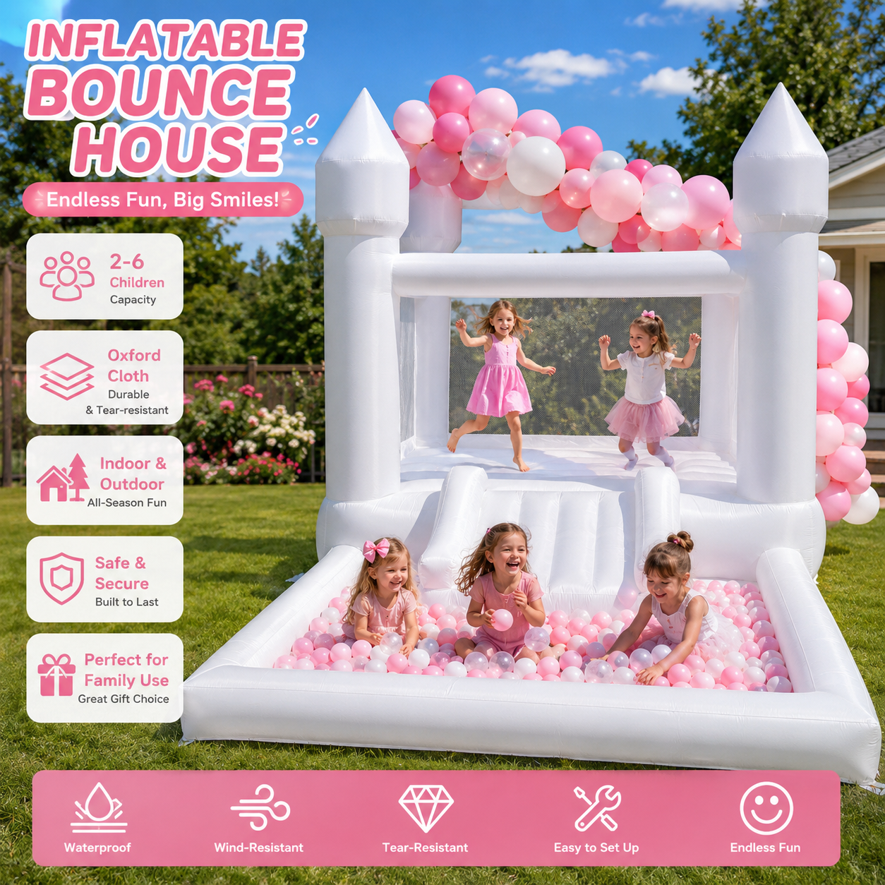 Kids Indoor Outdoor Trampoline - (Nadmuchiwany zamek do skakania z dmuchawą)
