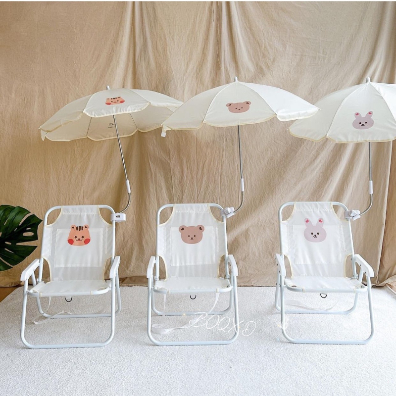 Kids Outdoor Umbrella Chair - Krzesło dla dzieci z wzorem misia