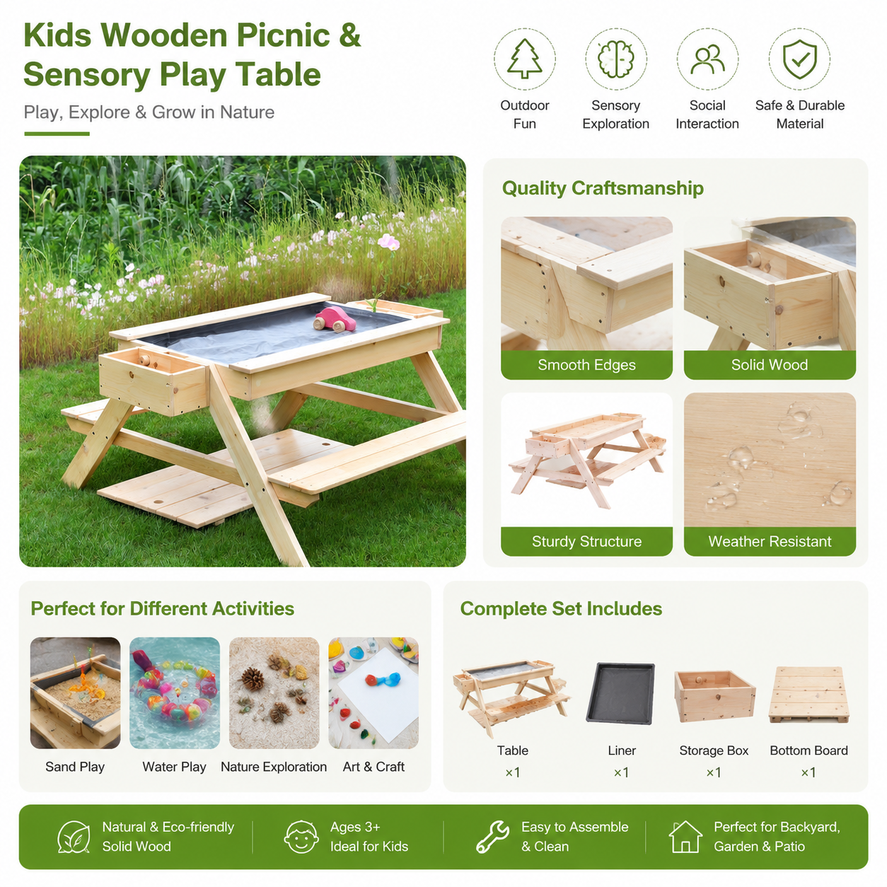 Drewniany stolik do zabawy w p – Kids Outdoor Nature Play recenzja i cena